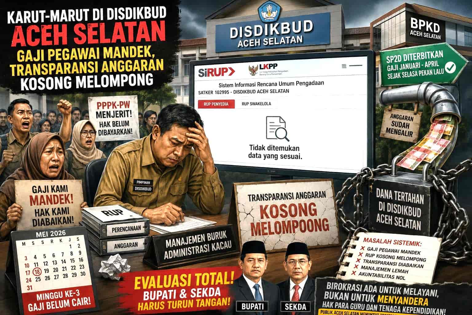 Karut-Marut di Disdikbud Aceh Selatan: Gaji Pegawai Mandek, Transparansi Anggaran Kosong Melompong