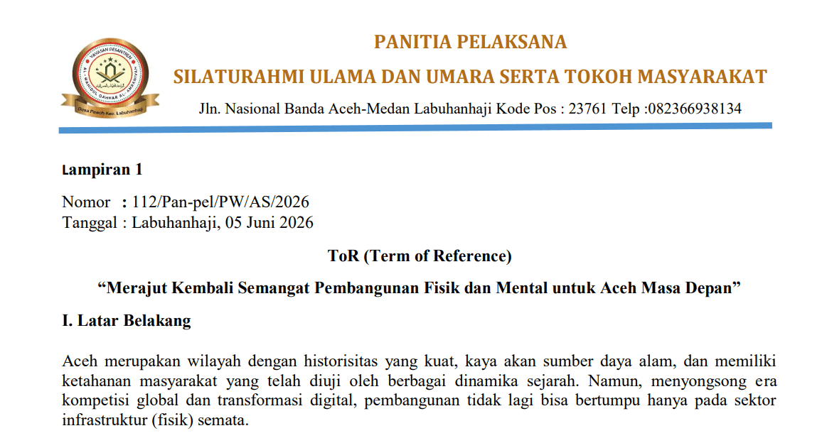 Ulama, Umara dan Tokoh Masyarakat Aceh Akan Duduk Bersama Bahas Arah Pembangunan Masa Depan