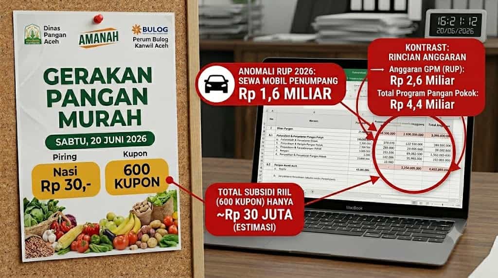 Bungkam Soal 80 Titik Pasar Murah Rp 2,6 Miliar, Dinas Pangan Aceh Tersandera Anomali Sewa Mobil Penumpang Rp 1,6 Miliar