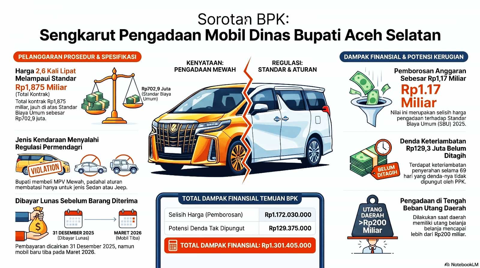 Mobil Dinas Bupati Rp1,875 Miliar: Harga hampir 3 Kali Lipat Standar jadi temuan BPK, Berpotensi Perbuatan Melawan Hukum (PMH)