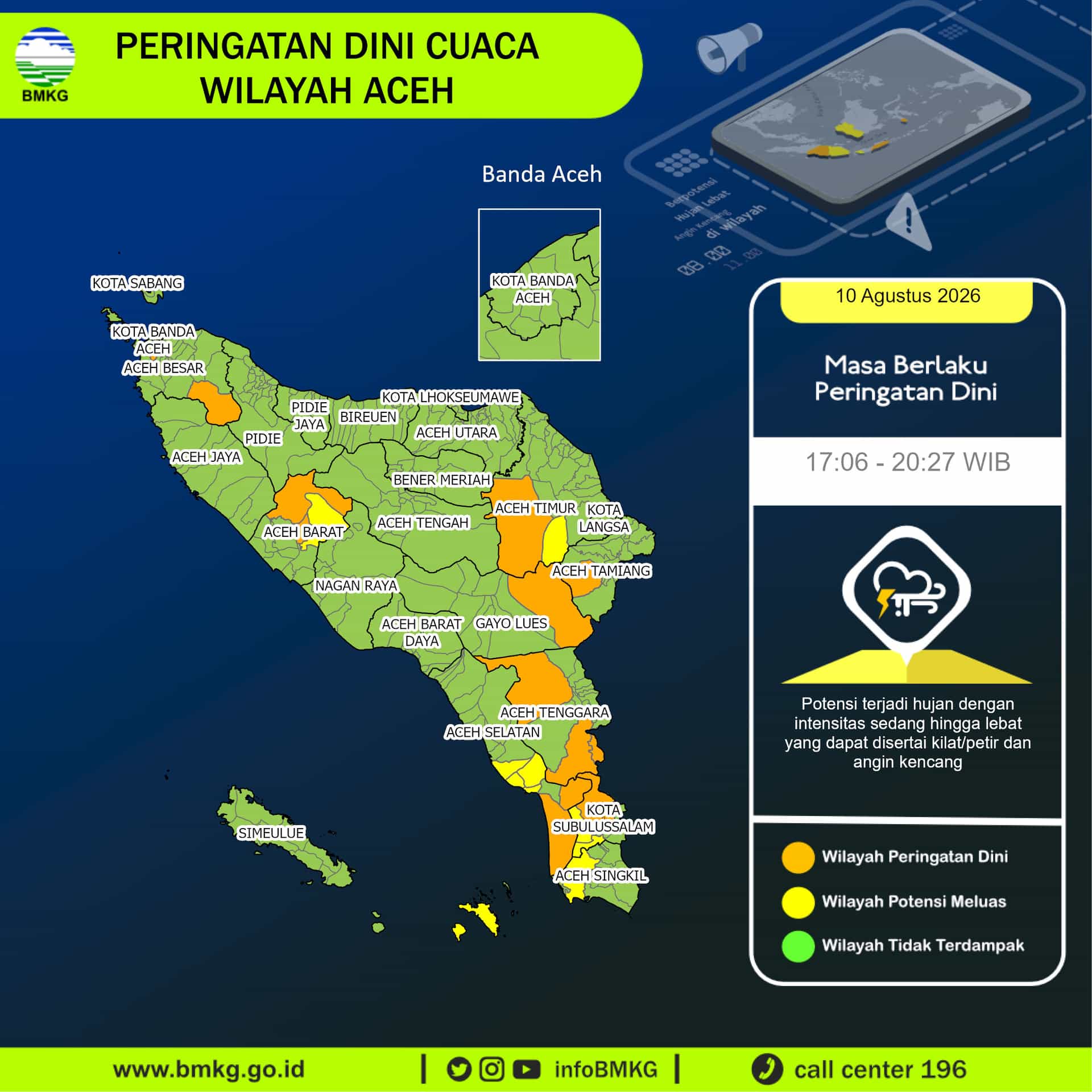 BMKG Keluarkan Peringatan Hujan Lebat dan Petir di 13 Kecamatan Aceh