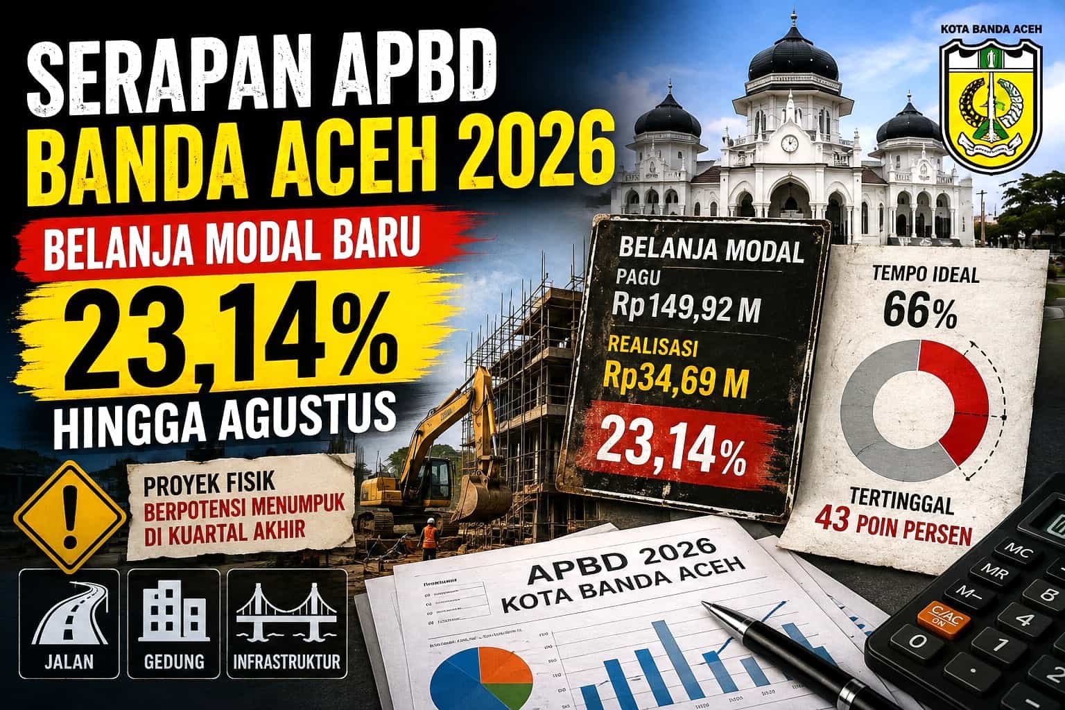Serapan Belanja Modal Banda Aceh Baru 23 Persen di Agustus, Proyek Fisik Menumpuk ke Ujung Tahun
