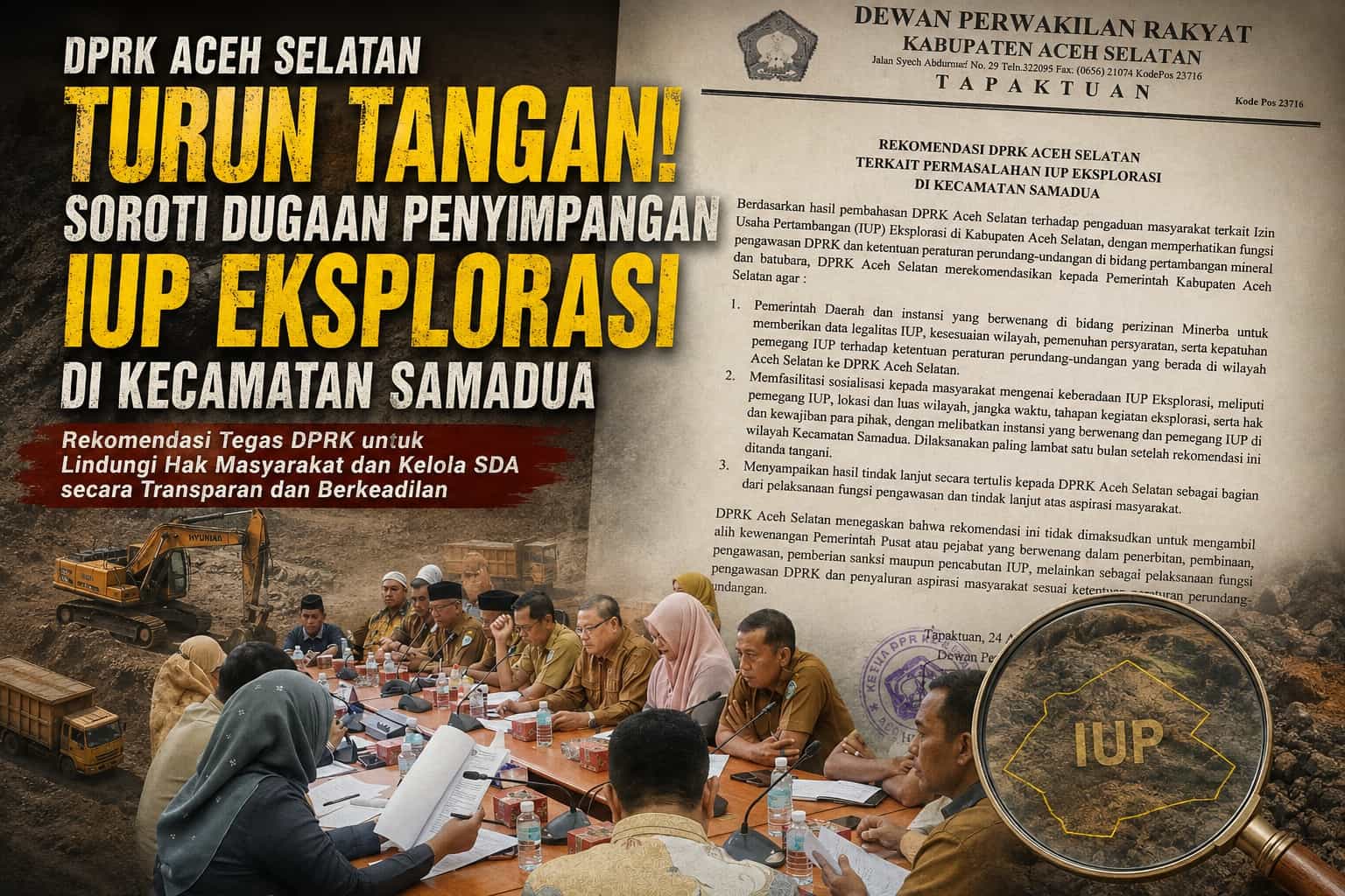 DPRK Aceh Selatan Soroti IUP Eksplorasi Samadua, Sosialisasi Sesudah Izin Bukanlah Jawaban