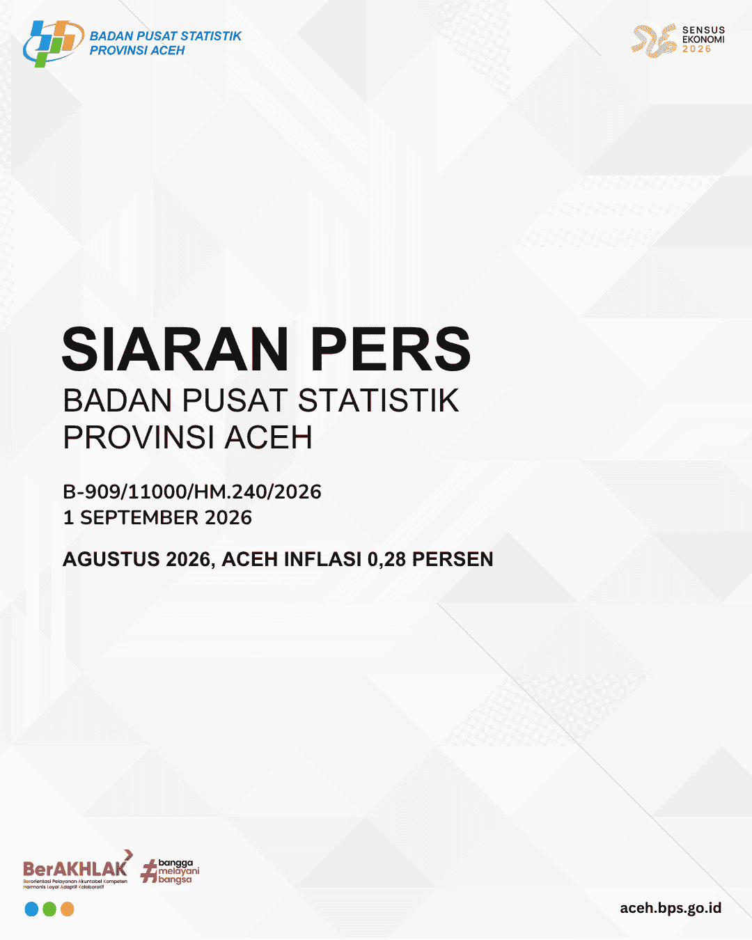 Pemantauan BPS Aceh mencatat inflasi Agustus 2026 sebesar 0,28 persen dengan IHK 116,20.