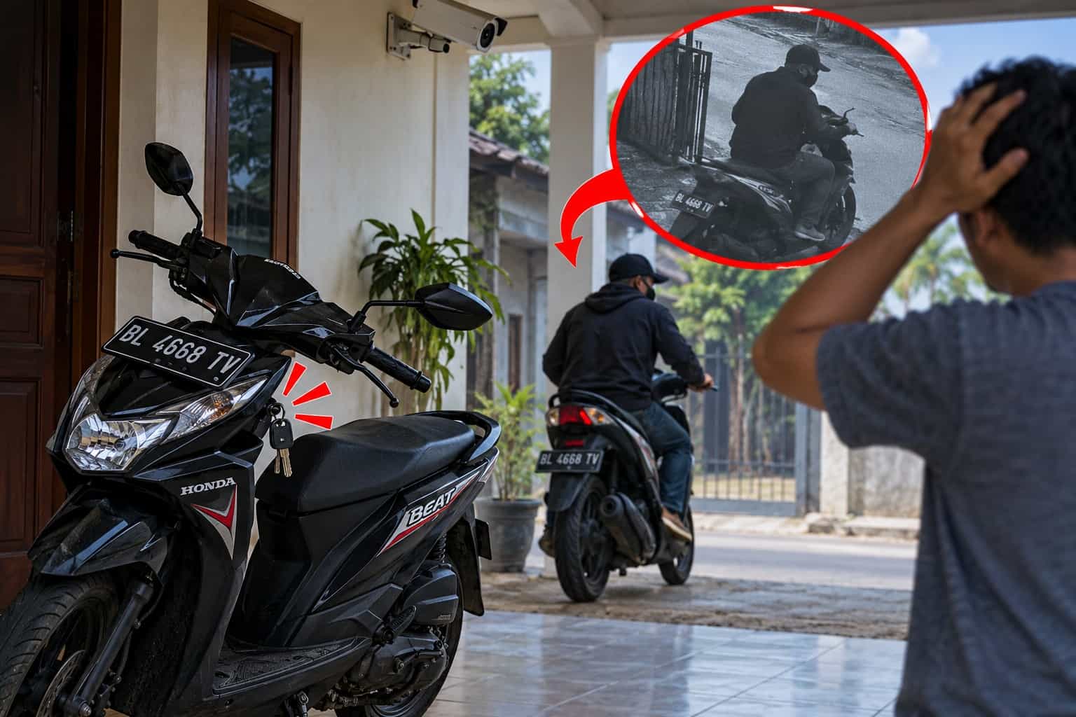 Motor Honda Beat Raib di Teras Rumah Warga Labuhanhaji Barat, Aksi Pelaku Terekam CCTV