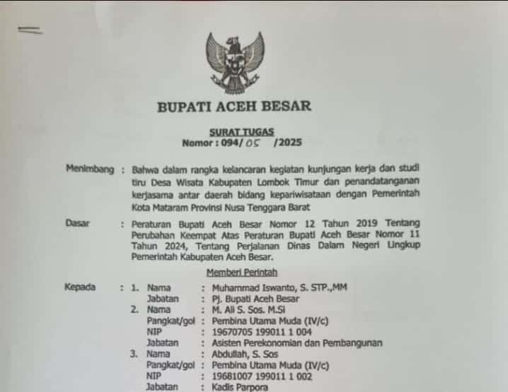 Sebanyak 10 Pejabat Eselon 2 Pemkab Aceh Besar Diduga Lakukan Studi Tiru Ke Lombok hanya Kamuflase Untuk Memenuhi Hajatan Kawinan Anak Pejabat