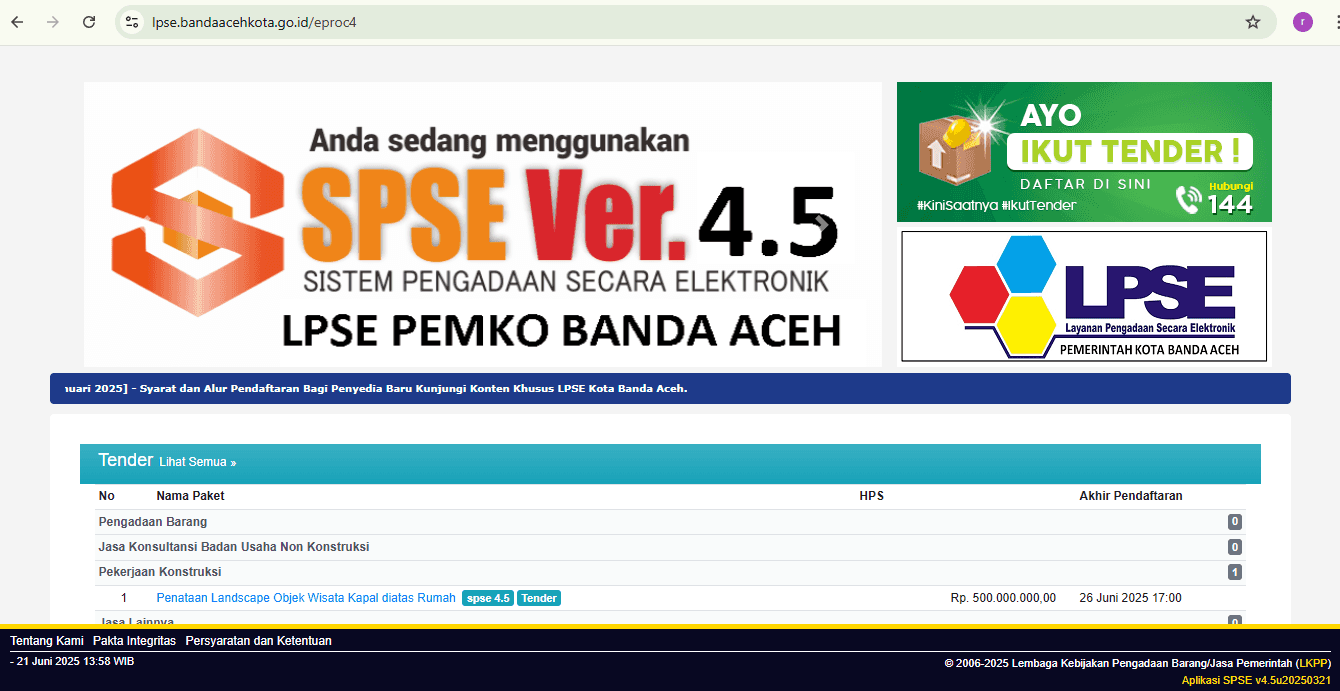 Dinas Pariwisata Banda Aceh Umumkan Tender Penataan Landscape Objek Wisata “Kapal di Atas Rumah”
