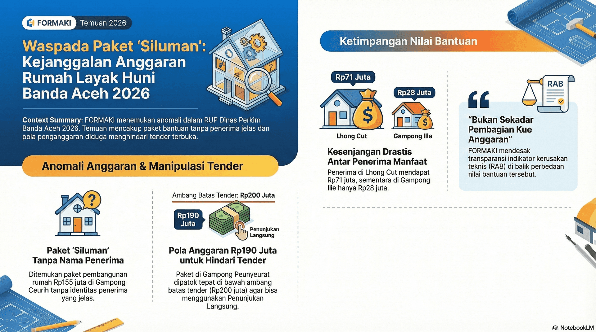 Kejanggalan Anggaran 2026 Rumah Layak Huni Pemko Banda Aceh: Paket ‘Siluman’ hingga Ketimpangan Bantuan