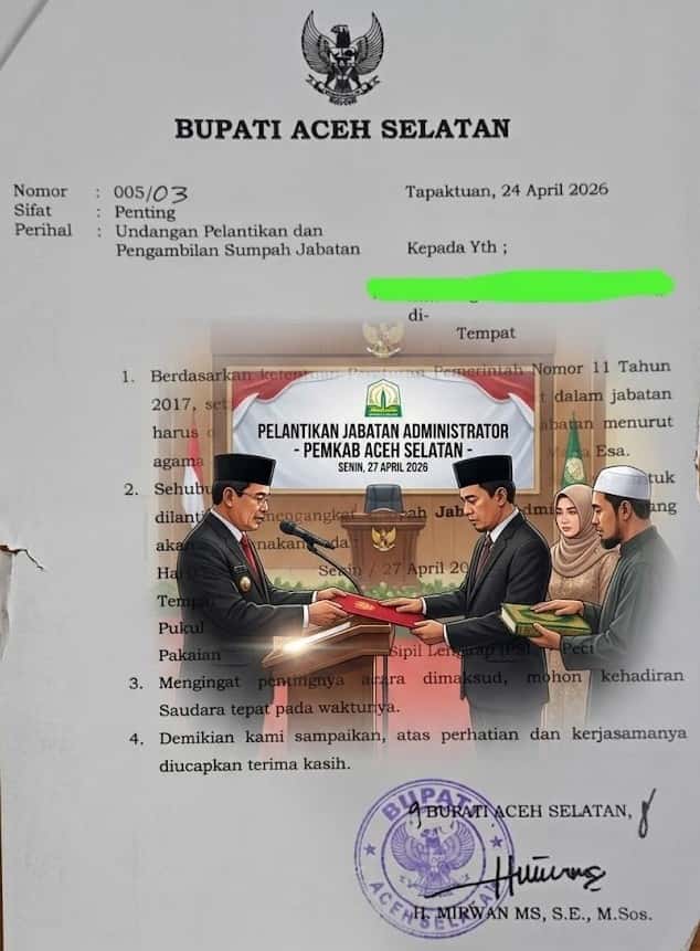 Bupati Aceh Selatan Lantik Puluhan Pejabat Administrator Besok Pagi di Rumoh Agam