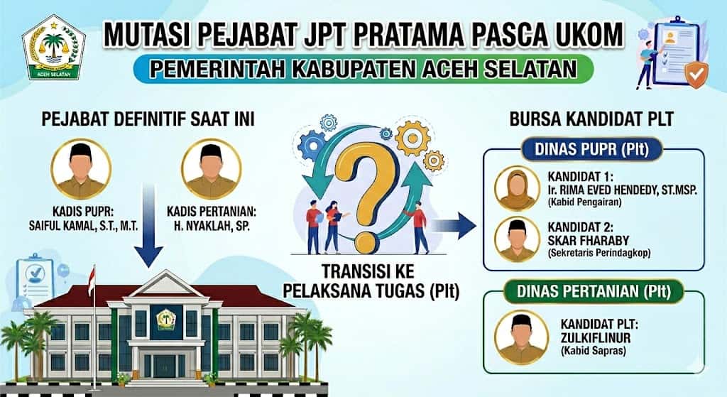 Mutasi Pasca Uji Kompetensi Eselon II, Posisi Kadis PUPR dan Pertanian Aceh Selatan Diisukan Bergeser, Sejumlah Nama Mencuat Sebagai Plt