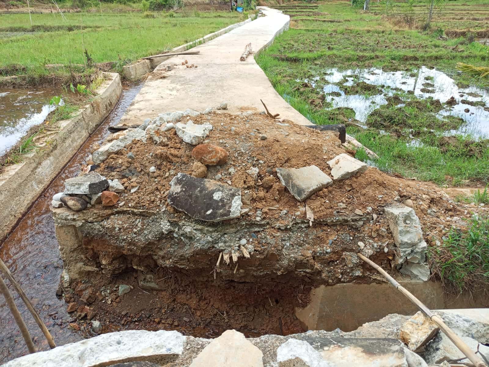 Diduga Tak Sesuai Spek dan Picu Sawah Terendam, Warga Bongkar Paksa Gorong-Gorong Proyek Jalan Produksi