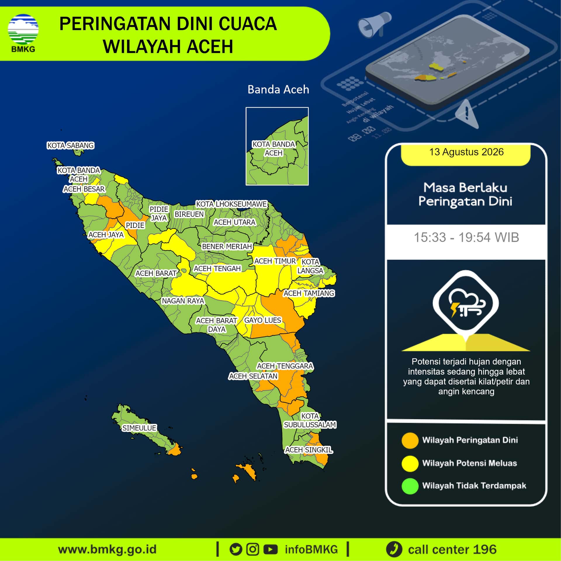 BMKG Peringatkan Hujan Lebat Petir Hantam 23 Kecamatan di Aceh