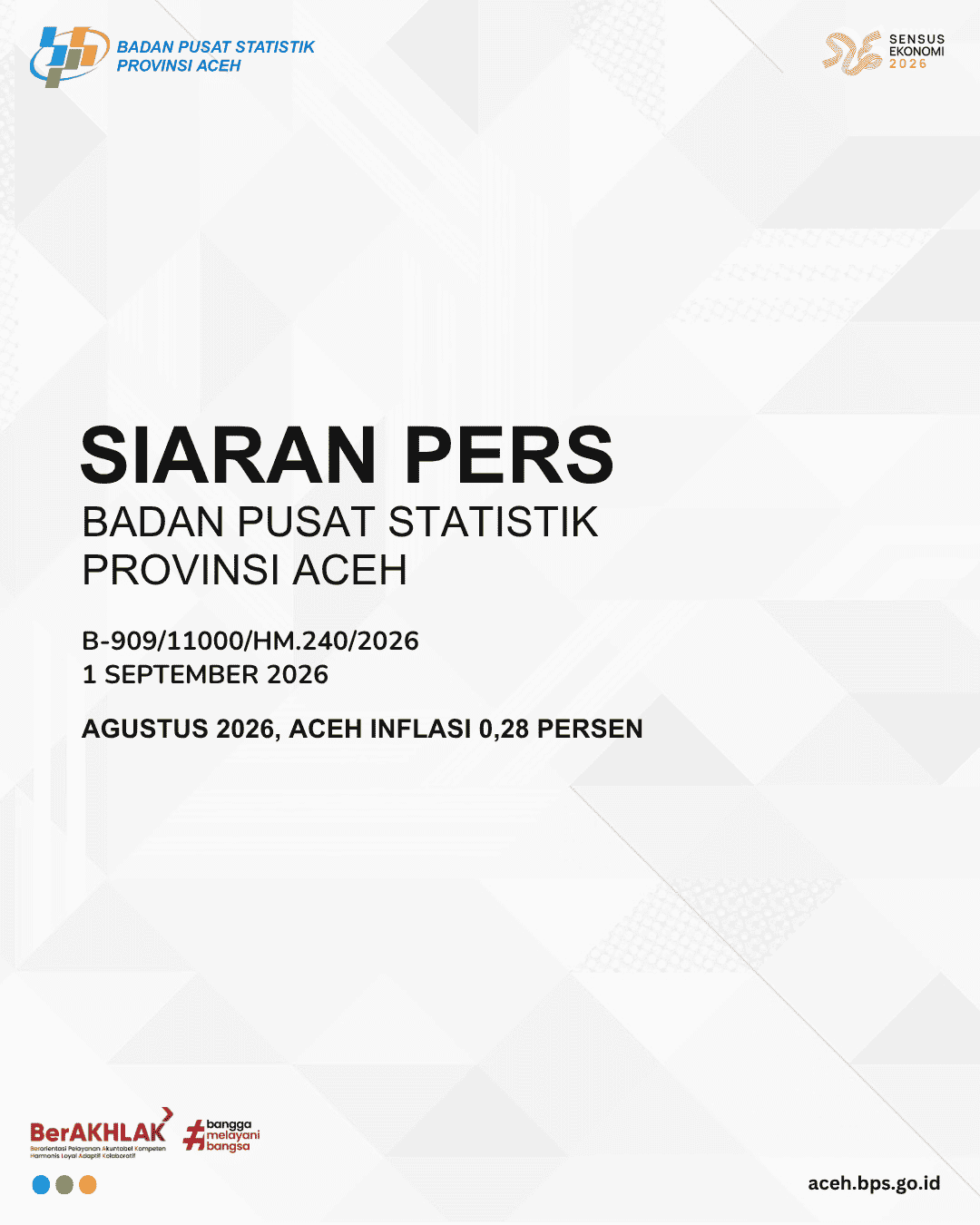 Pemantauan BPS Aceh mencatat inflasi Agustus 2026 sebesar 0,28 persen dengan IHK 116,20.