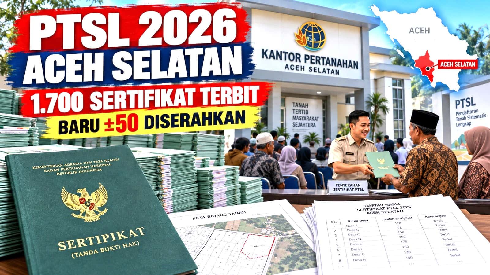BPN Aceh Selatan Terbitkan 1.700 Sertifikat PTSL 2026, Baru Sekitar 50 Diserahkan kepada Warga