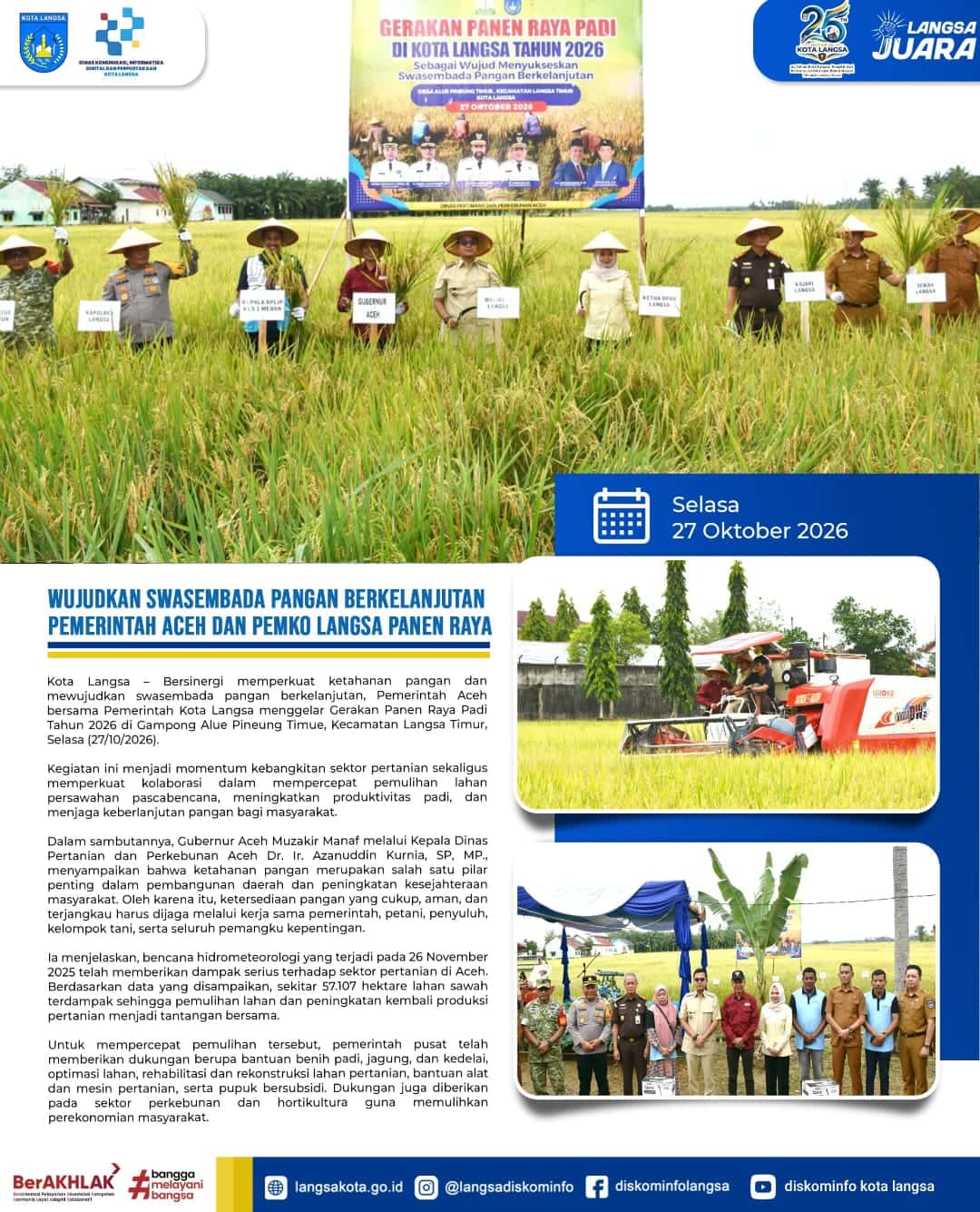 Panen raya padi di Gampong Alue Pineung Timue Kota Langsa