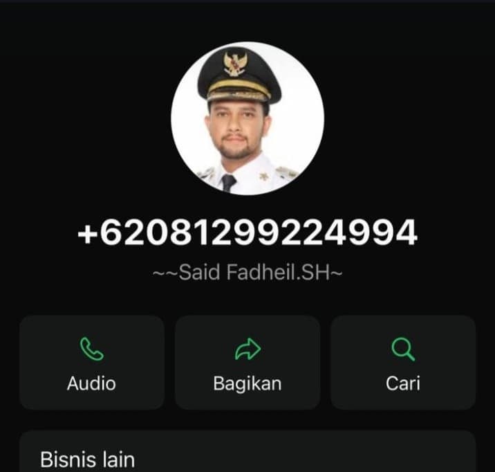 Penipuan, Nomor WhatsApp Mengatasnamakan Wakil Bupati Aceh Barat