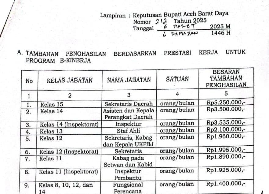 Bupati Abdya Pangkas Tunjangan TPP, Katanya Efisiensi Anggaran 2025