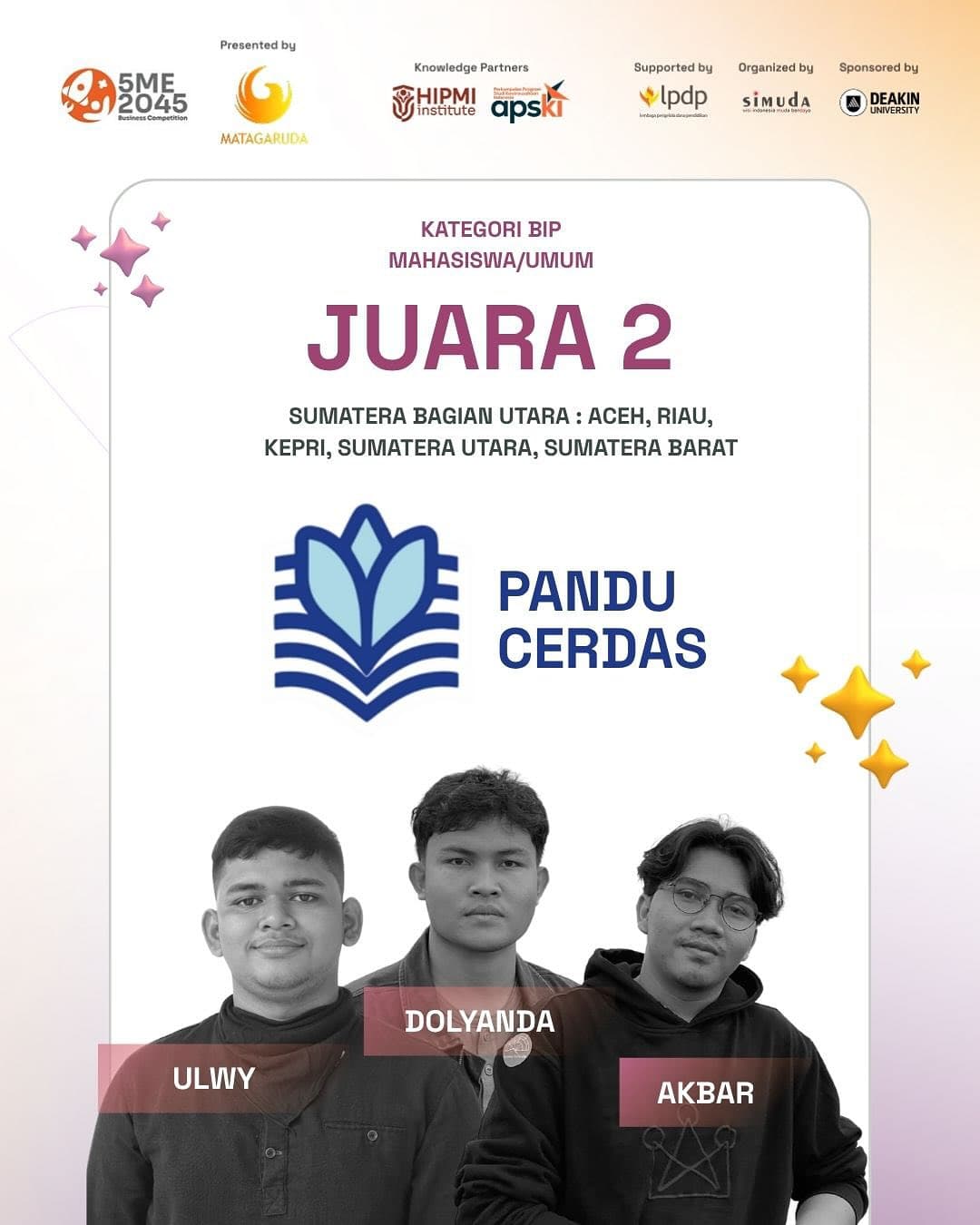 Tiga Putra Aceh Raih Juara Nasional: Tim Pandu Cerdas Tampil Gemilang di 5ME2045 Business Competition by LPDP