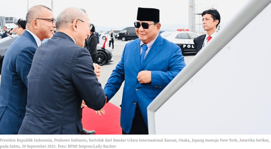Dari Osaka, Presiden Prabowo Bertolak ke New York Sampaikan Pidato di Sidang Umum PBB