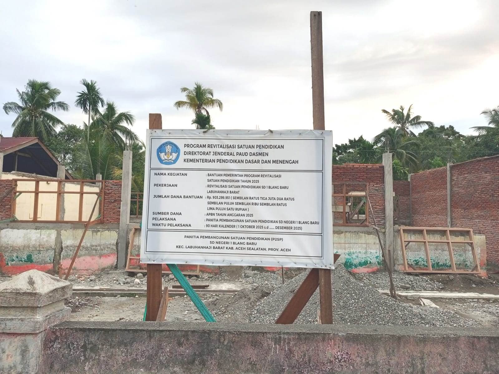 Proyek Revitalisasi SDN 1 Blang Baru Senilai Rp 903 Juta Diduga Minim Pengawasan