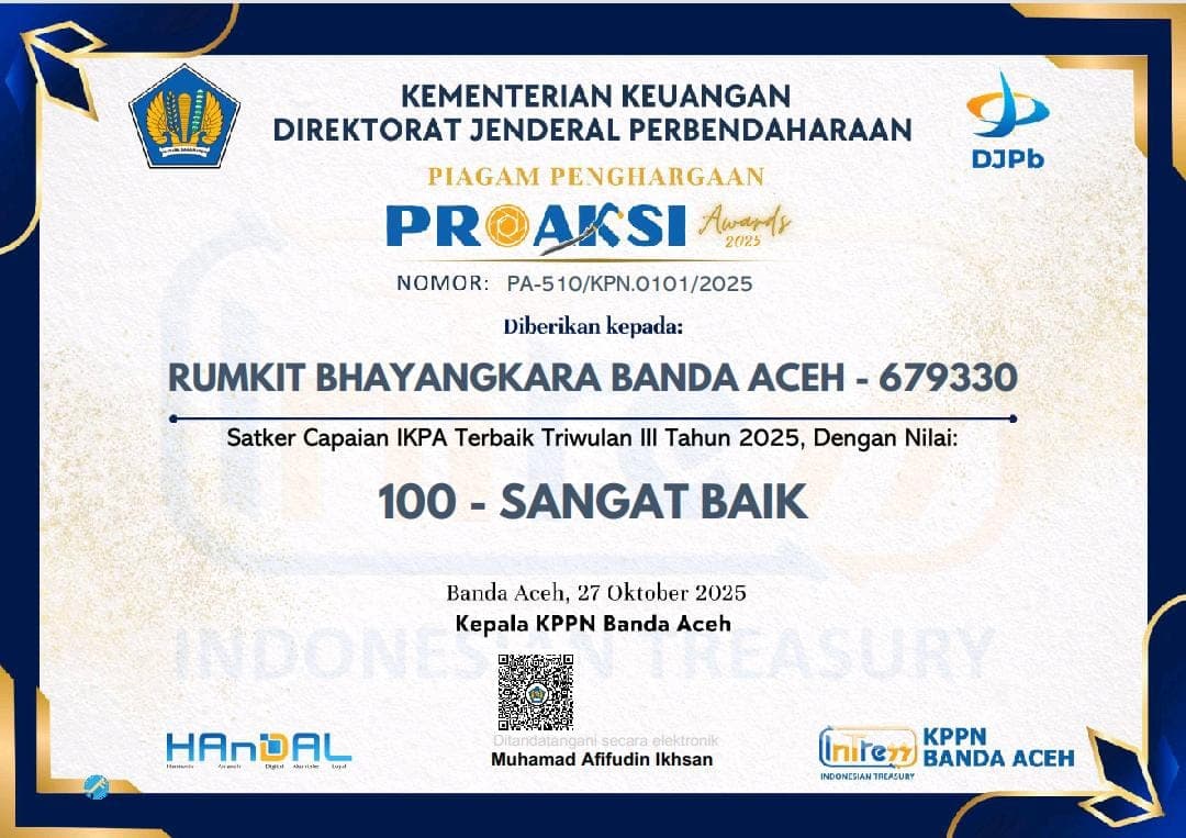 Rumkit Bhayangkara Polda Aceh Raih Tiga Penghargaan: BLU LPJ Tercepat serta Maturity Rating dan Capaian IKPA Terbaik