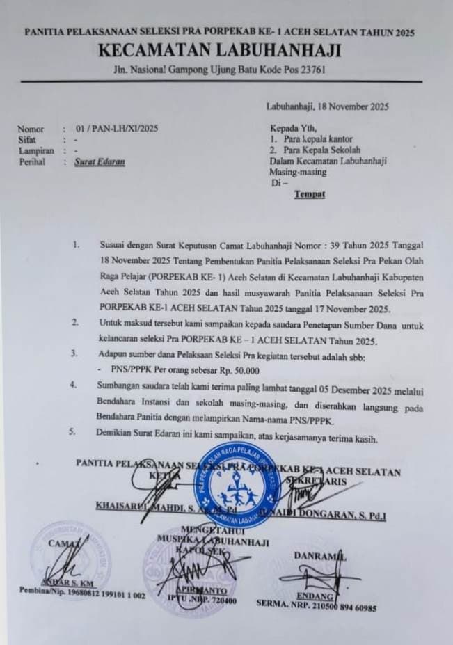 Program “Dadakan” PORPEKAB Aceh Selatan: Mengapa ASN yang Harus Menanggung Beban?