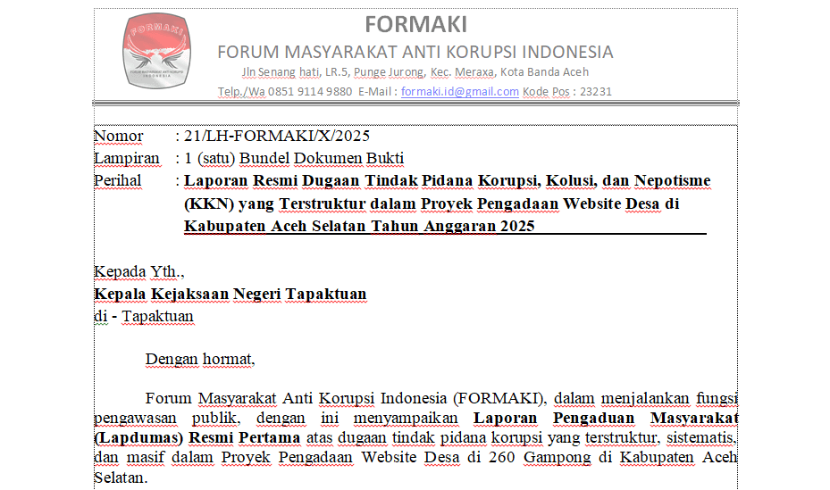 FORMAKI Beri Peringatan Keras: Keuchik Jangan Jadi Tumbal Proyek “Desa Digital” yang Gagal, Segera Tarik Uang Desa dari Vendor!