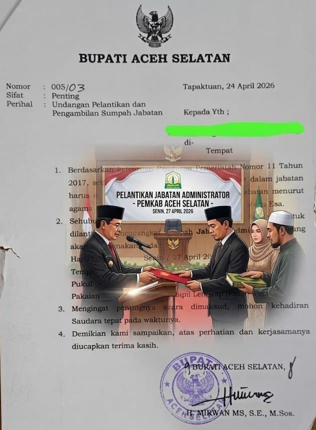 Bupati Aceh Selatan Lantik Puluhan Pejabat Administrator Besok Pagi di Rumoh Agam