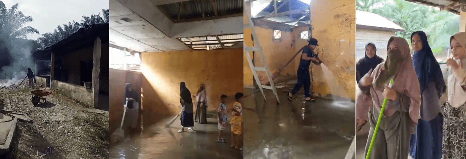 Warga Gampong Seuneubok Pusaka Gotong Royong Sulap Eks Mushalla Jadi PAUD Sementara