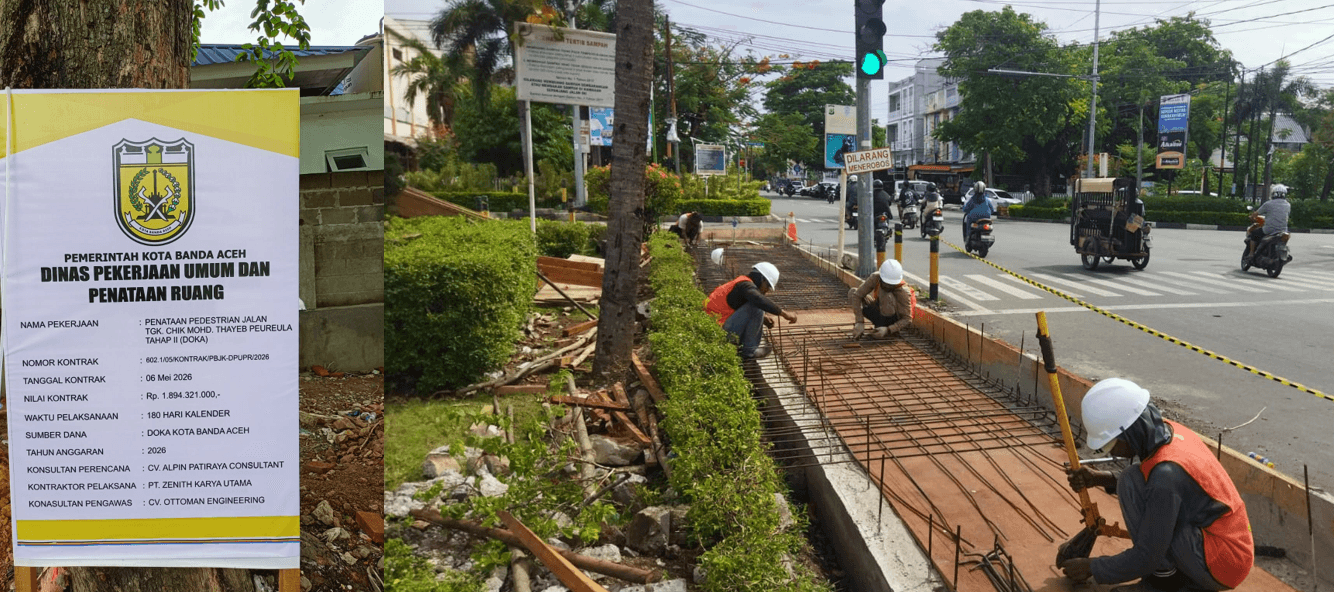 Progres Penataan Pedestrian Jalan Tgk. Chik Mohd. Thayeb Capai 20 Persen, Pihak Konsultan Optimis Rampung Tepat Waktu