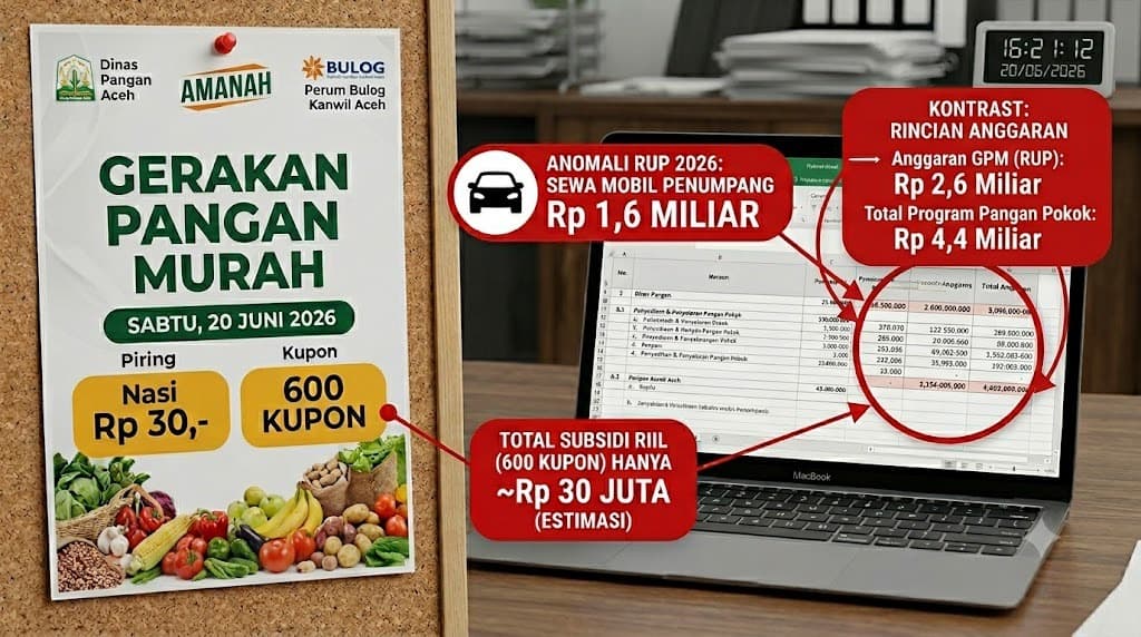 Bungkam Soal 80 Titik Pasar Murah Rp 2,6 Miliar, Dinas Pangan Aceh Tersandera Anomali Sewa Mobil Penumpang Rp 1,6 Miliar