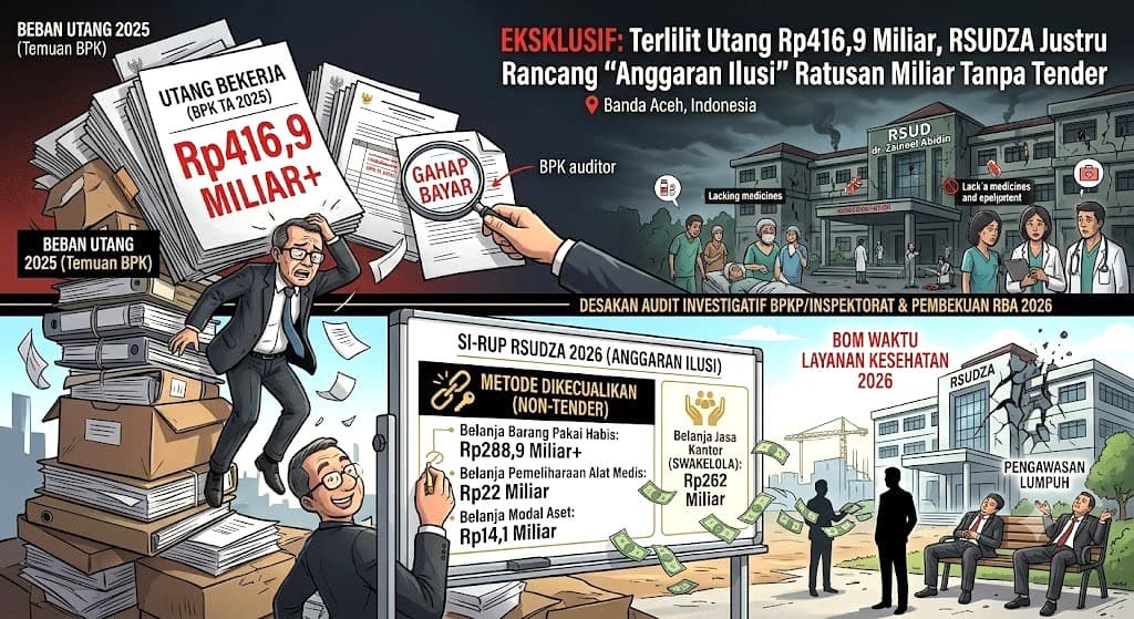 Terlilit Utang Rp416,9 Miliar, RSUDZA Justru Rancang “Anggaran Ilusi” Ratusan Miliar Tanpa Tender di 2026