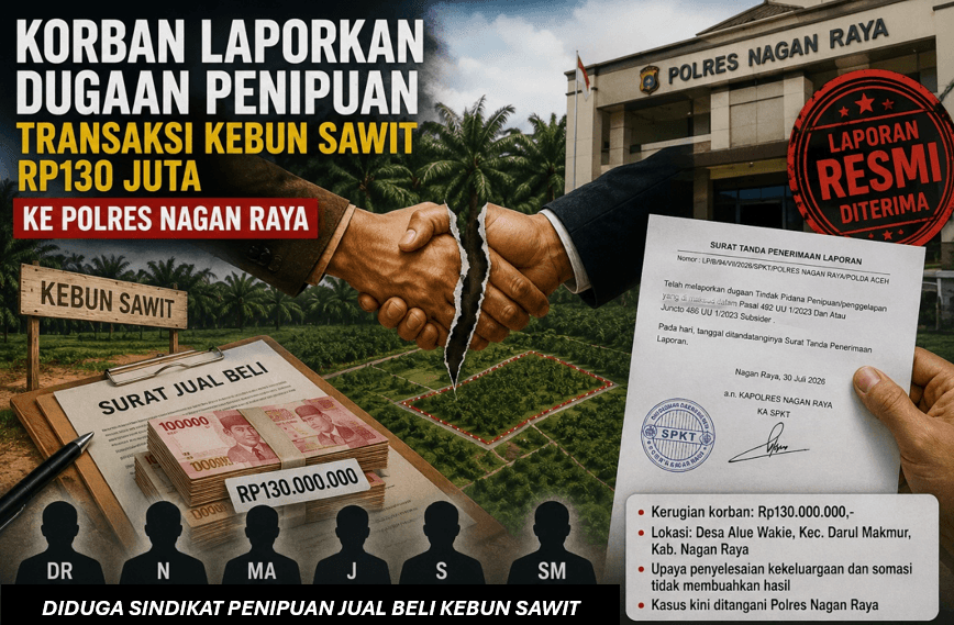 Korban Laporkan Dugaan Penipuan Transaksi Kebun Sawit ke Polres Nagan Raya