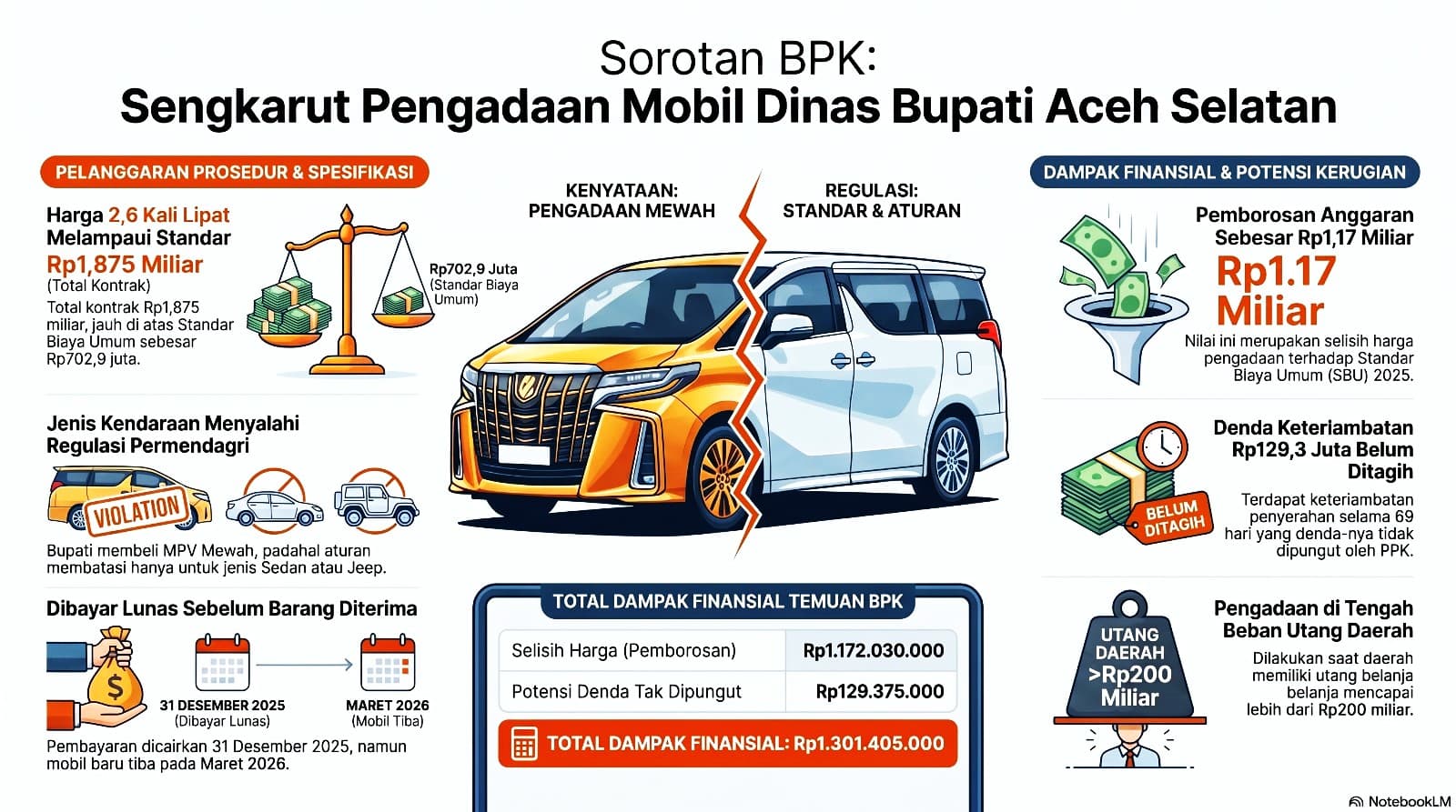 Mobil Dinas Bupati Rp1,875 Miliar: Harga hampir 3 Kali Lipat Standar jadi temuan BPK, Berpotensi Perbuatan Melawan Hukum (PMH)