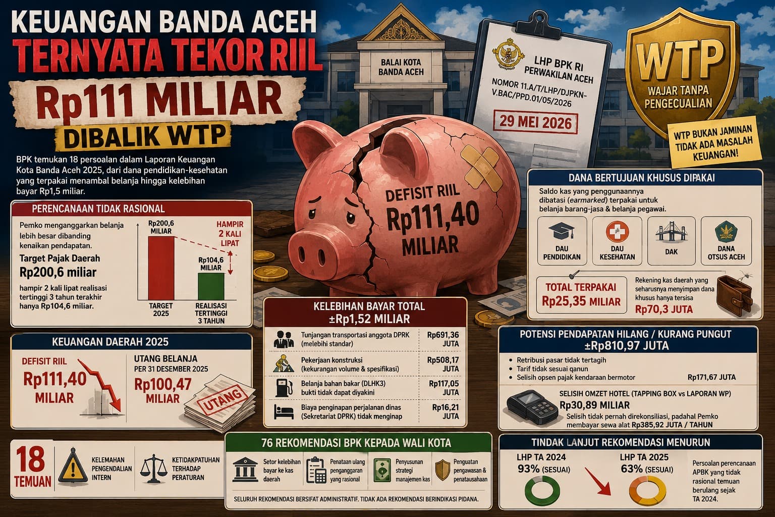 Raih Opini WTP, Keuangan Banda Aceh Ternyata Tekor Riil Rp111 Miliar