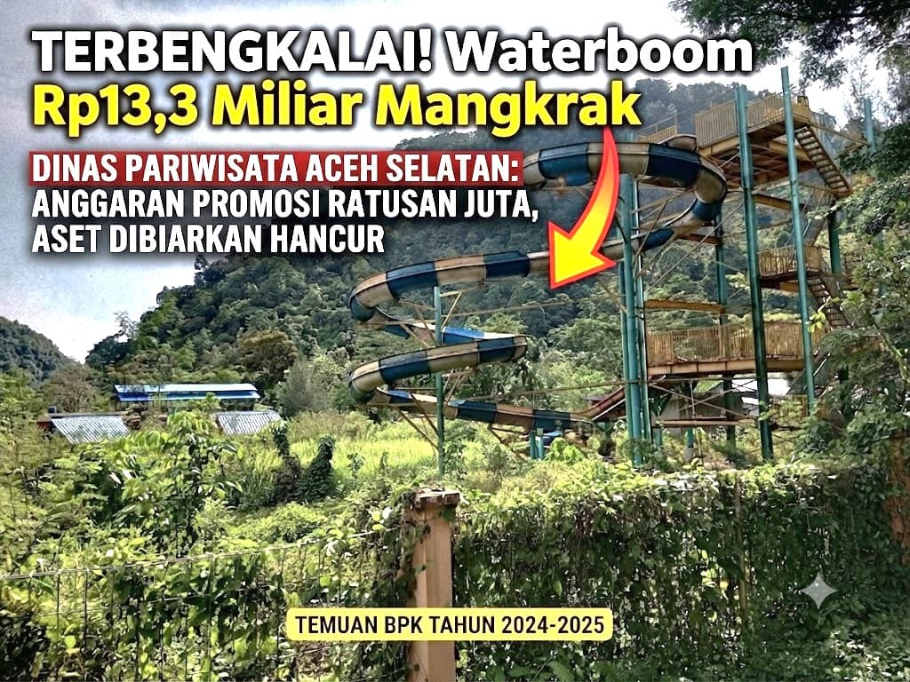 BPK Soroti Dua Waterboom Rp13,3 Miliar Terbengkalai, RUP Dinas Pariwisata Aceh Selatan 2026 Justru Prioritaskan Anggaran Promosi