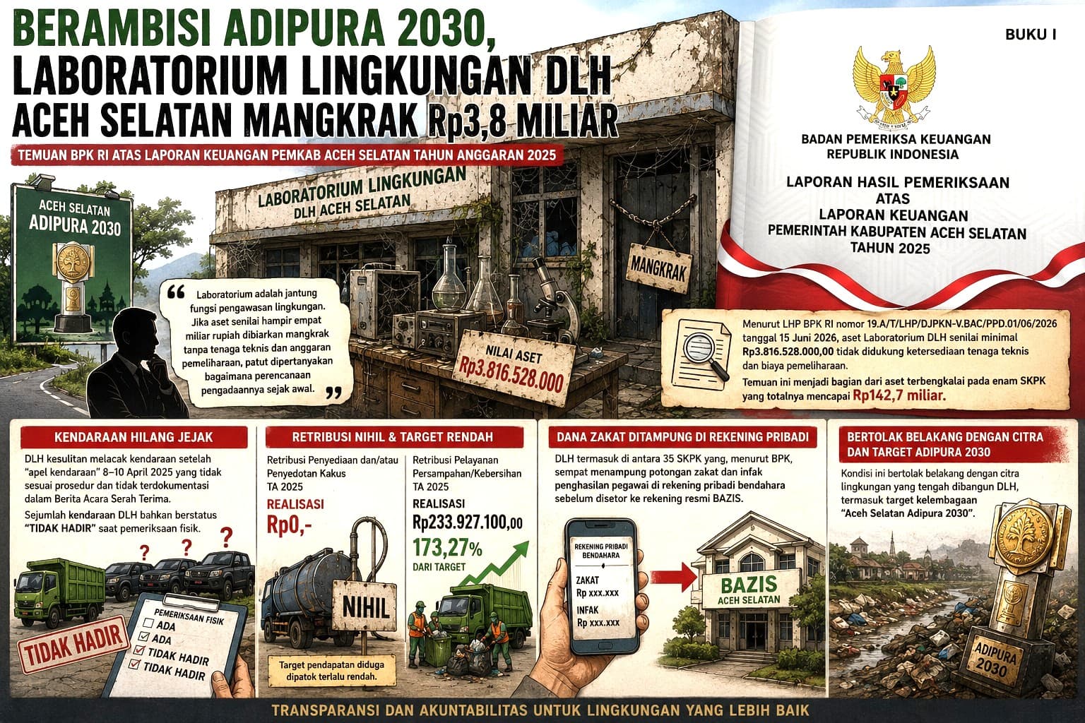 Berambisi Adipura 2030, Laboratorium DLH Aceh Selatan Mangkrak Rp3,8 Miliar