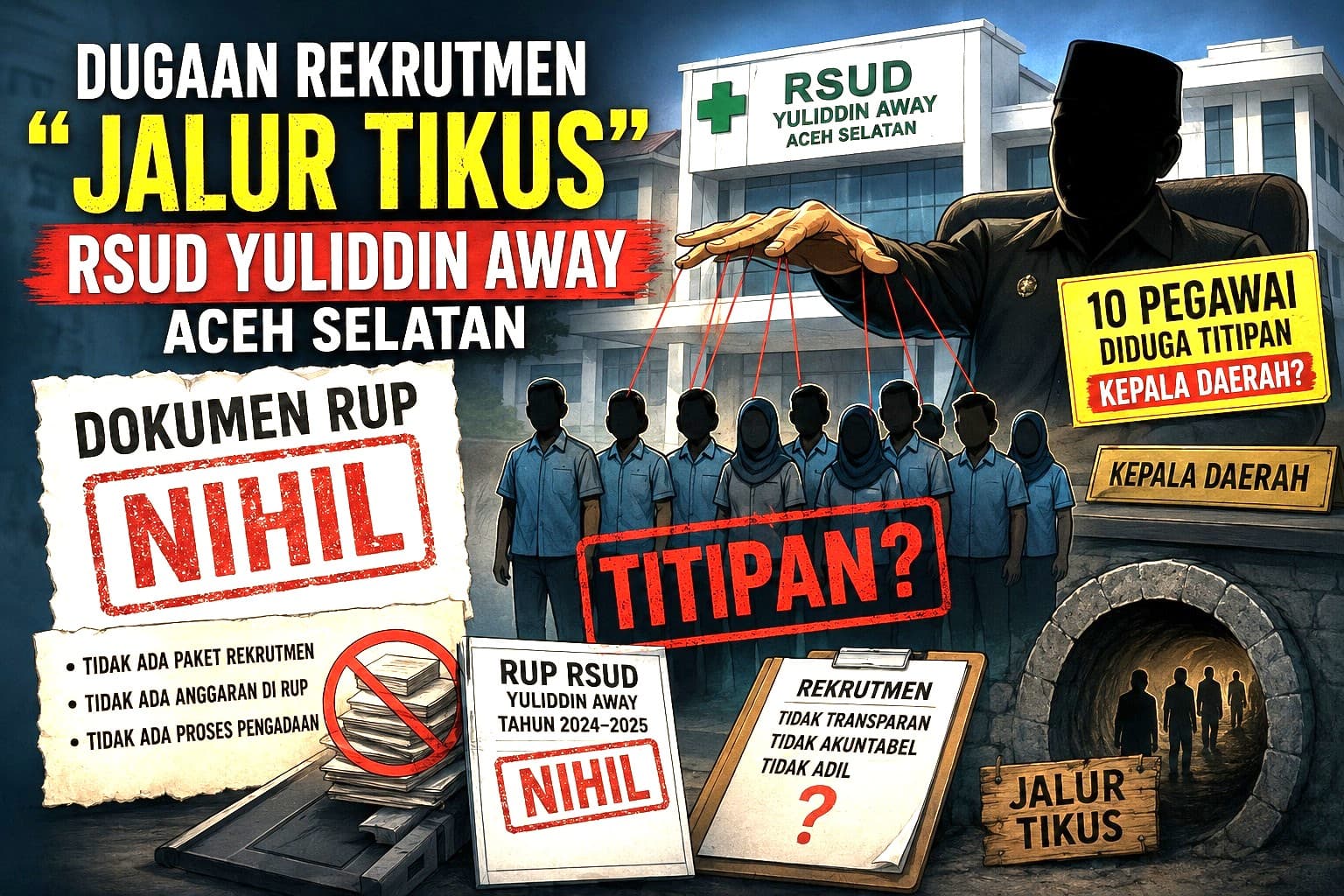 Dugaan Rekrutmen “Jalur Tikus” RSUD Yuliddin Away: Dokumen RUP Nihil, 10 Pegawai Diduga Titipan Kepala Daerah?