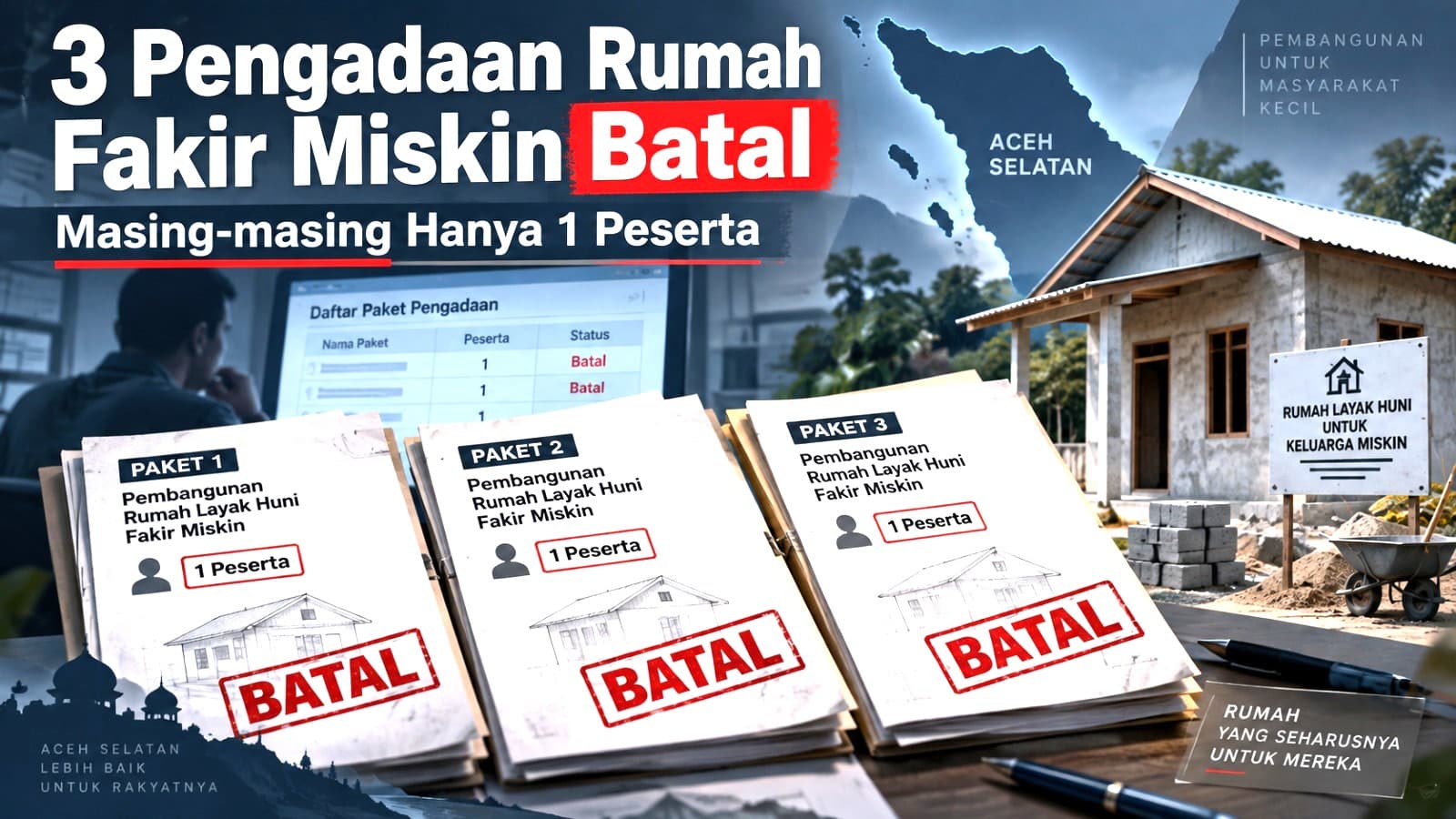 Tiga Pengadaan Rumah Fakir Miskin Baitul Mal Aceh Selatan Batal