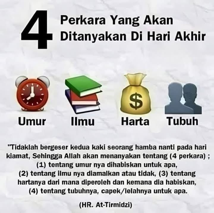 4 Perkara Yang Dipertanggungjawabkan di Hari Kiamat