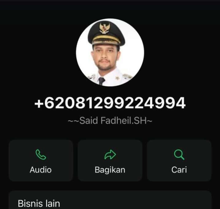 Penipuan, Nomor WhatsApp Mengatasnamakan Wakil Bupati Aceh Barat