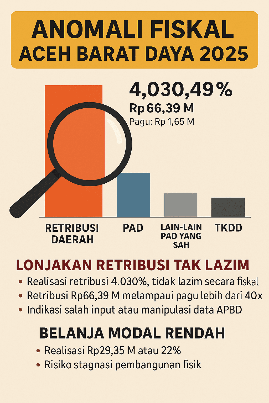 Penyerapan Anggaran APBD Abdya 2025 Rendah, Anomali Fiskal dengan Belanja Modal Baru Terealisasi 22 Persen