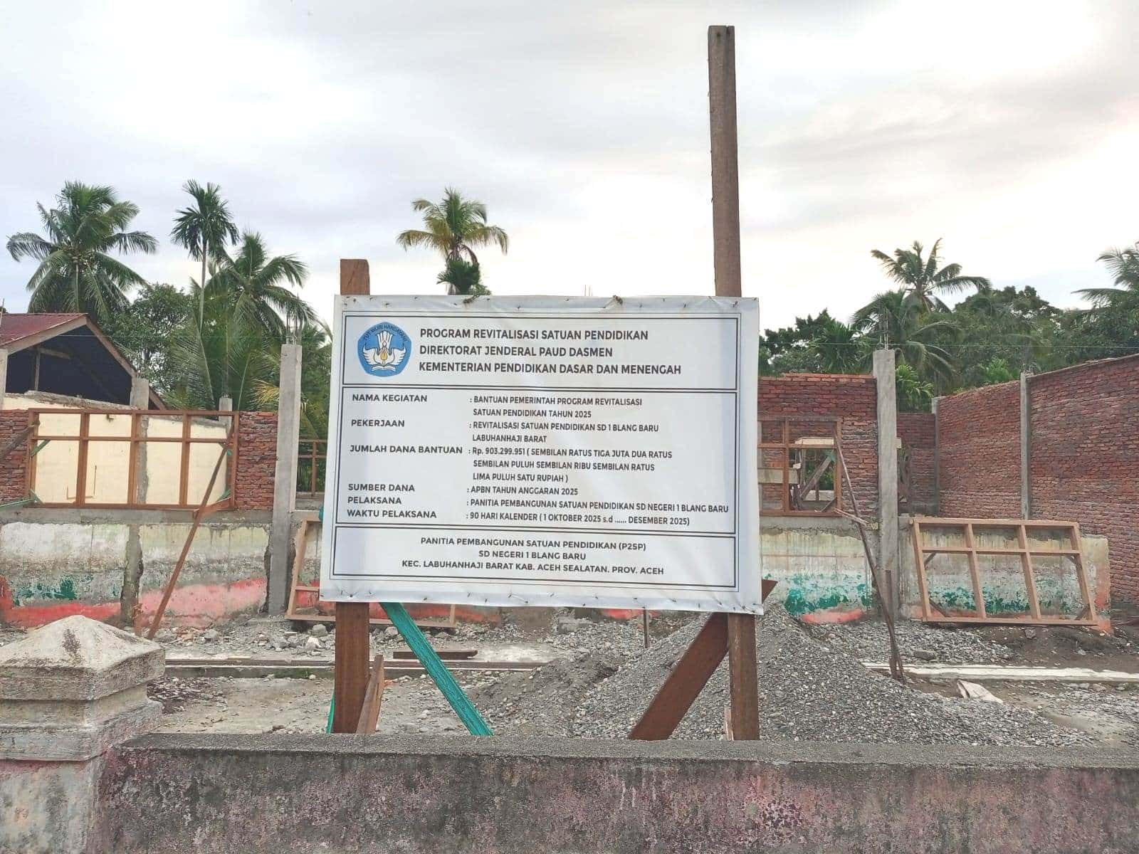 Proyek Revitalisasi SDN 1 Blang Baru Senilai Rp 903 Juta Diduga Minim Pengawasan