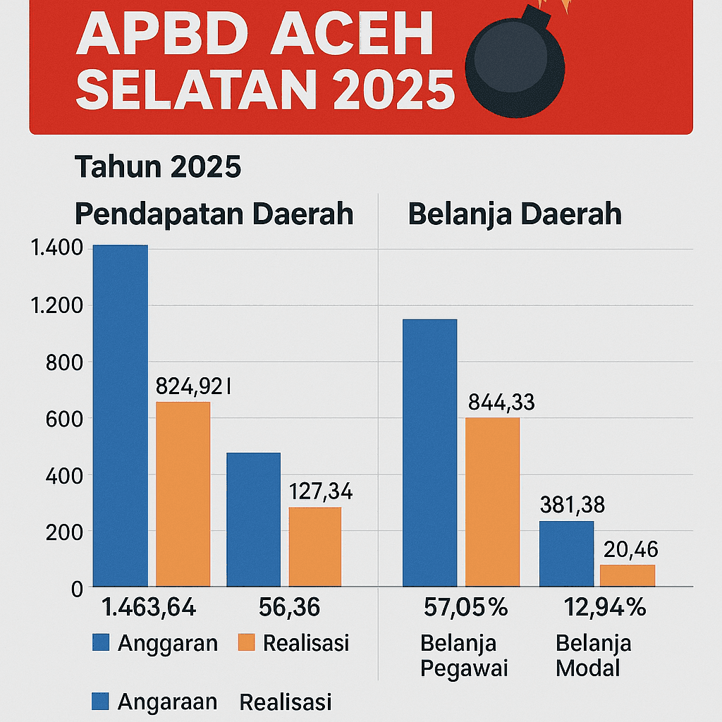 “Realisasi APBD lemah dan tak efektif. Belanja modal 12,94%, Pajak daerah 24,55%, indikasi tata kelola keuangan Aceh Selatan Bermasalah”