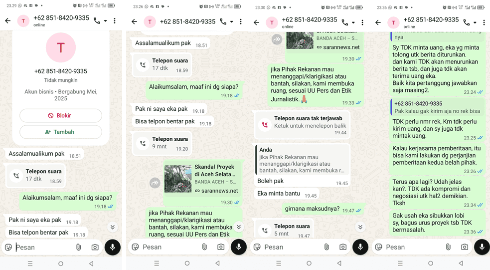 Tepis Isu Miring, Redaksi Sarannews Buka Bukti Percakapan: Kami Menolak Disogok untuk Tutup Berita Skandal PKA