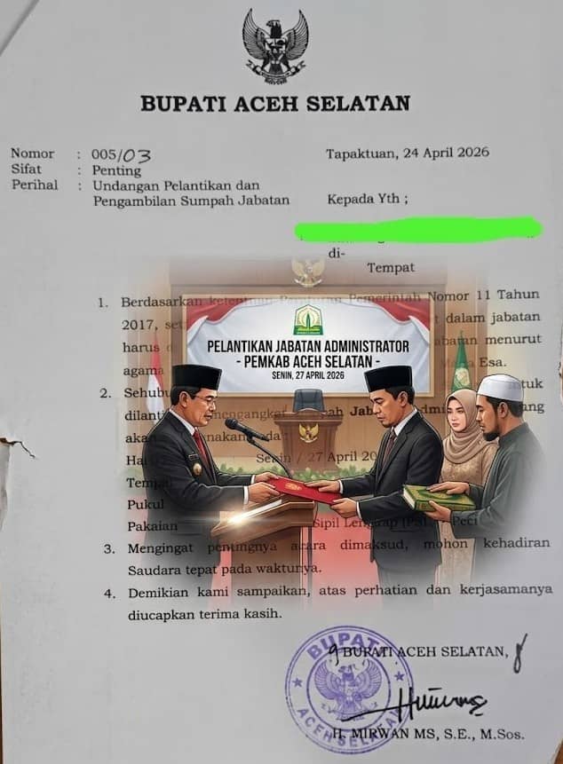 Bupati Aceh Selatan Lantik Puluhan Pejabat Administrator Besok Pagi di Rumoh Agam
