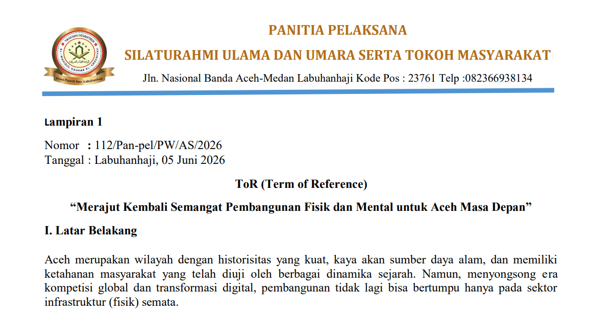 Ulama, Umara dan Tokoh Masyarakat Aceh Akan Duduk Bersama Bahas Arah Pembangunan Masa Depan