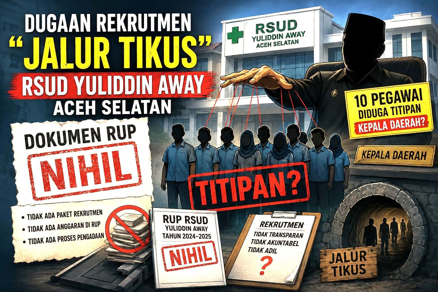 Dugaan Rekrutmen “Jalur Tikus” RSUD Yuliddin Away: Dokumen RUP Nihil, 10 Pegawai Diduga Titipan Kepala Daerah?