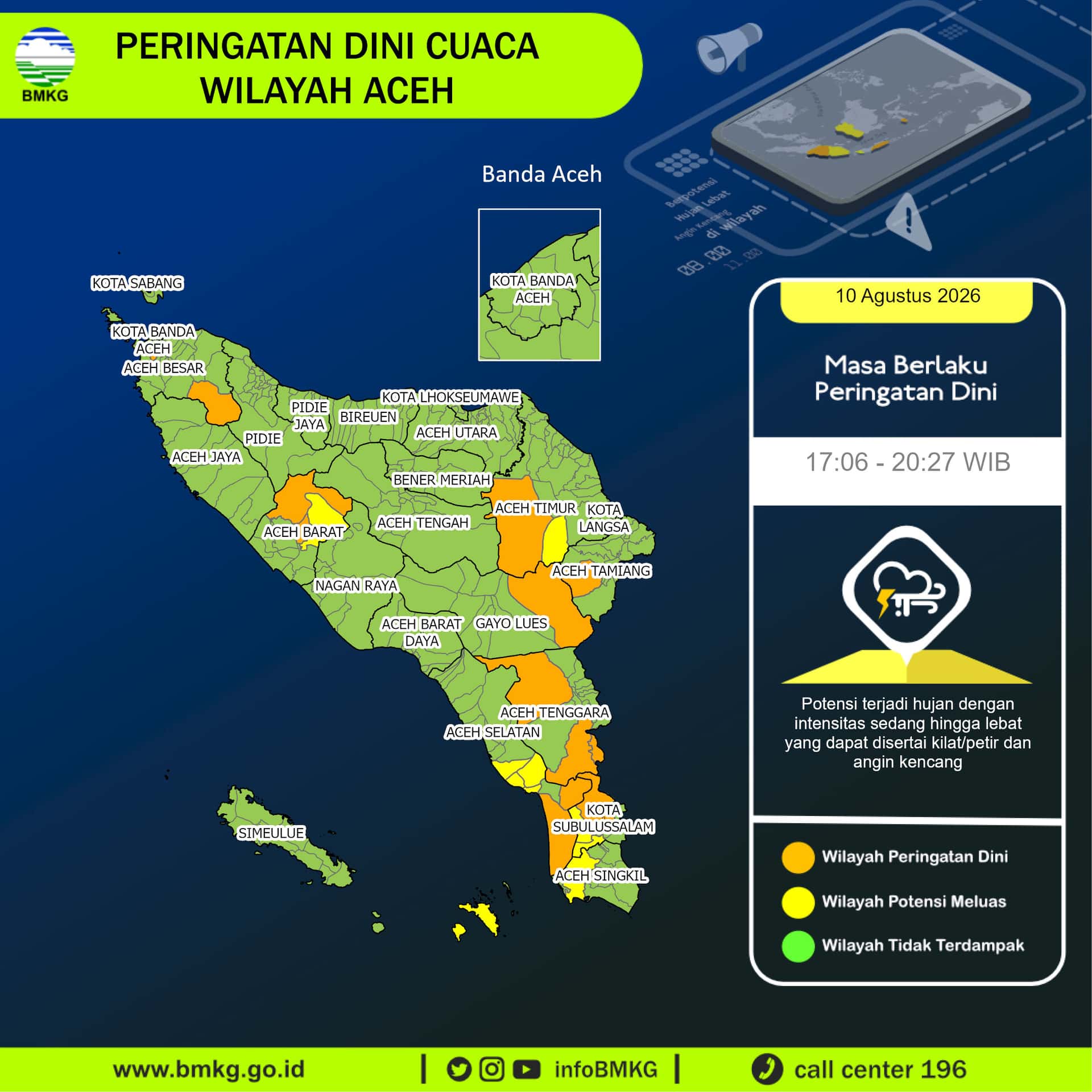 BMKG Keluarkan Peringatan Hujan Lebat dan Petir di 13 Kecamatan Aceh, Berlaku Hingga Jam 9 Malam Ini