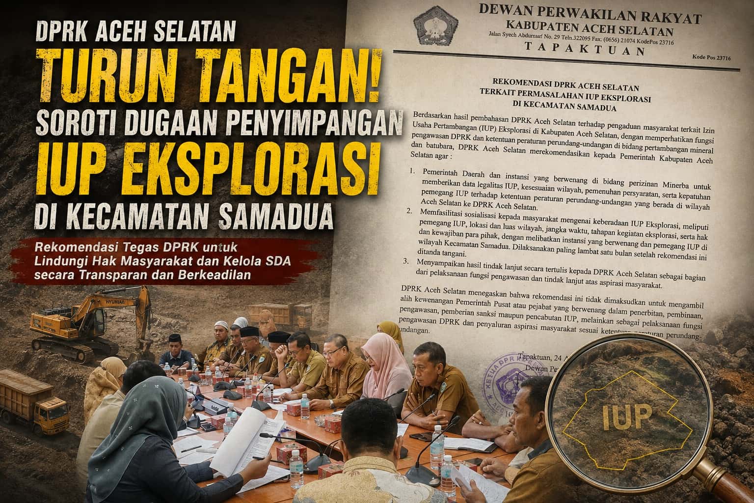 DPRK Aceh Selatan Soroti IUP Eksplorasi Samadua, Sosialisasi Sesudah Izin Bukanlah Jawaban